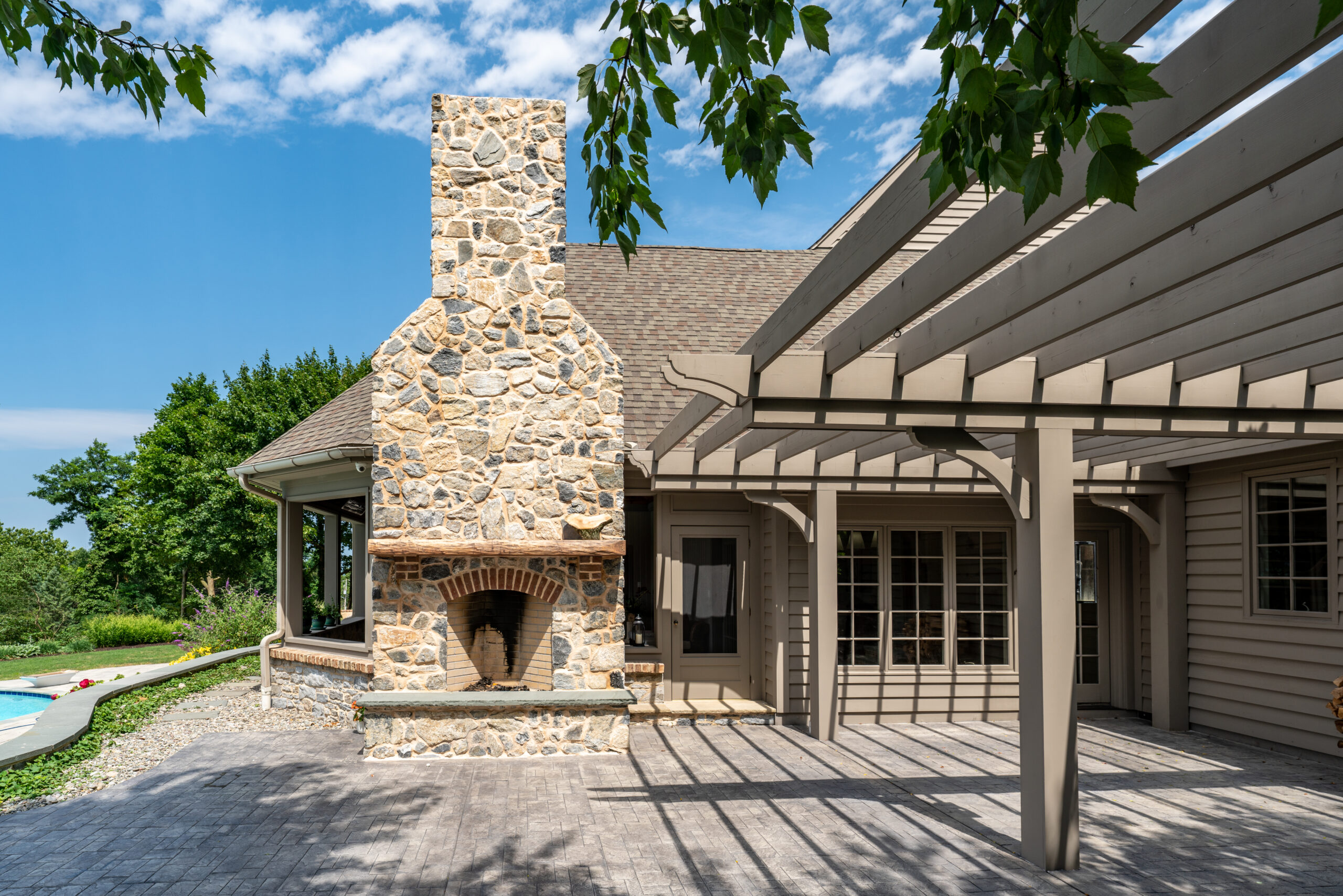 custom home remodel in York County with stone fireplace